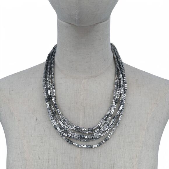 Chicos Multi Strand Necklace Square Silver Tone Beads - Picture 1 of 7